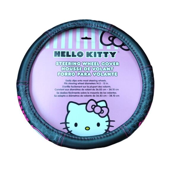 Hello Kitty Black Hot Pink Faux Leather Steering Wheel Cover NWT - Picture 5 of 10
